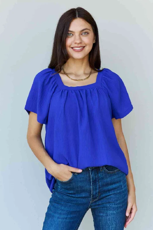 Instant Savings Ninexis Keep Me Close Square Neck Short Sleeve Blouse in Royal