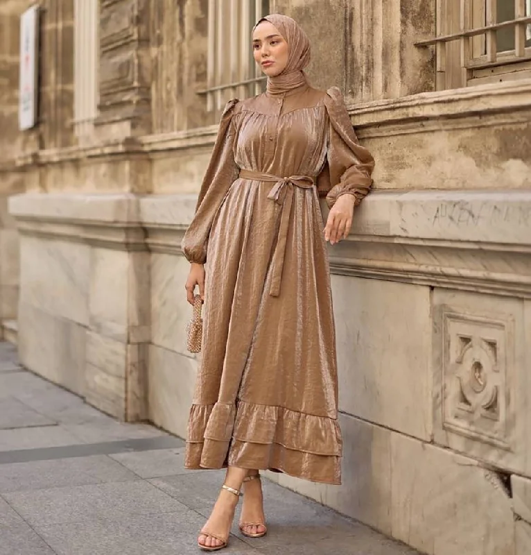 Price Meltdown Modest Women's Satin Dress 24559 - Gold