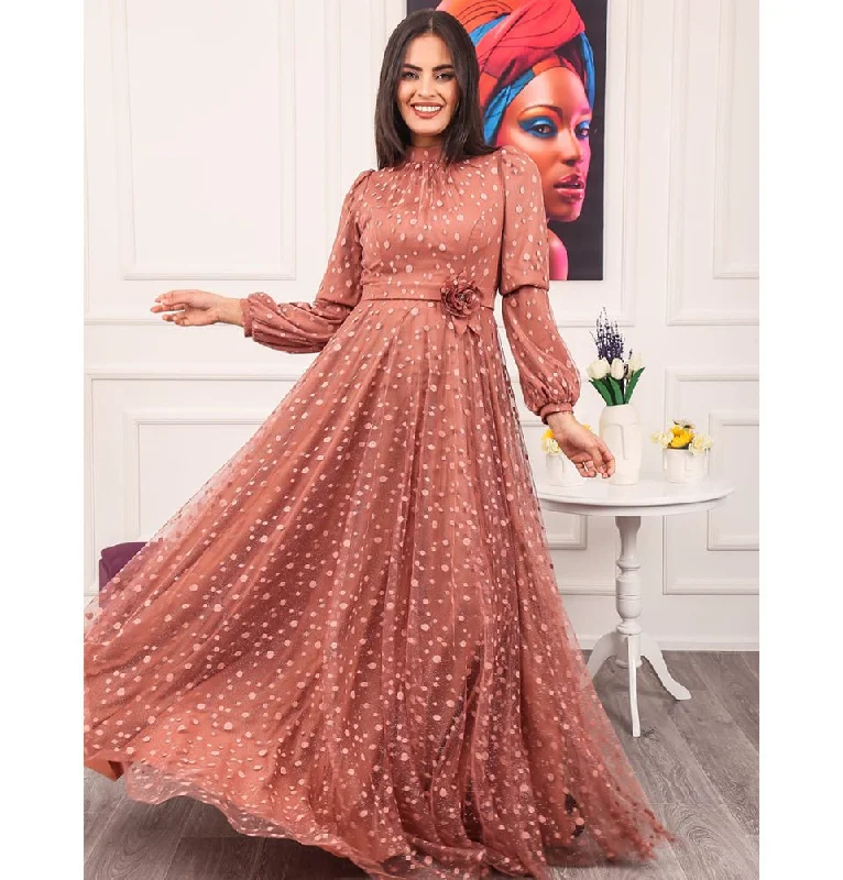 Special Discount Modest Formal Polka Dot Dress G461 Rose
