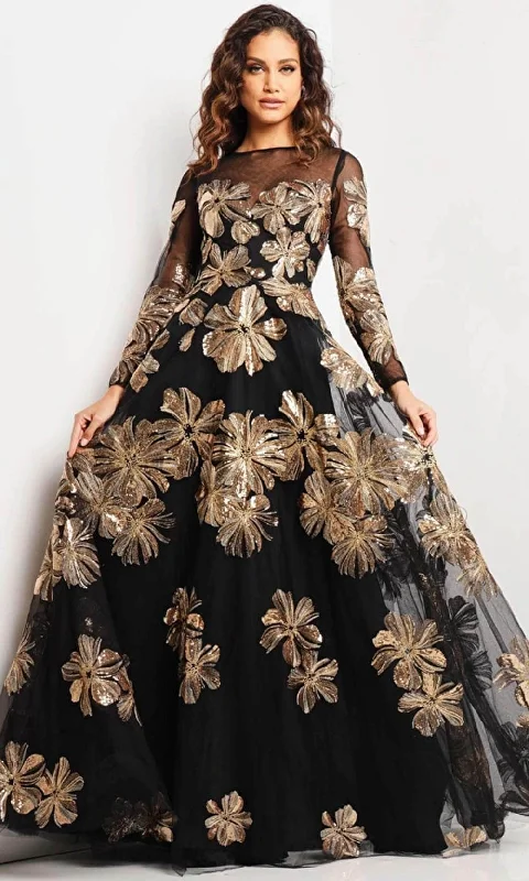 Early Bird Discount Jovani 36716SC - Long Sleeve Bateau Neck Evening Gown