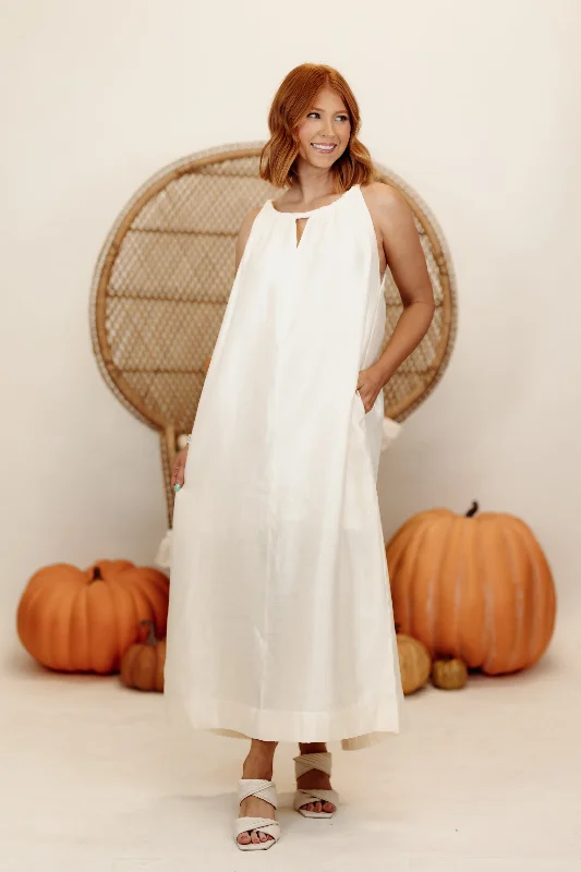 Massive Deals White Halter Tie Back Midi Dress