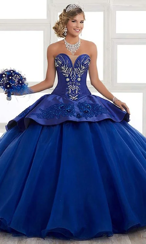 Weekend Special LA Glitter - 24028 Plunging Embroidered Peplum Drape Ballgown