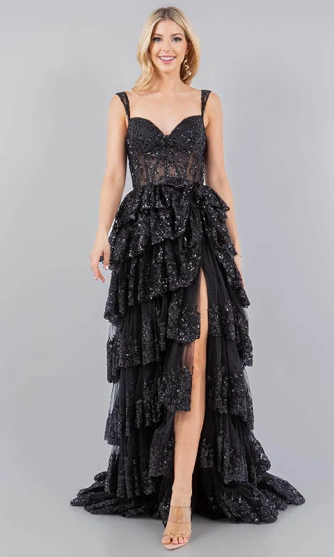 Weekend Deal Cinderella Couture 8093J - Embroidered Tiered Skirt Prom Dress