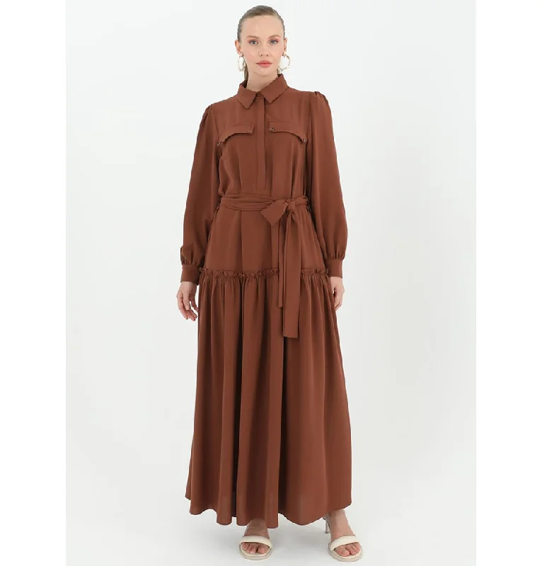 Reduced Prices Modest Women's Shirt Dress 12502 - Brown