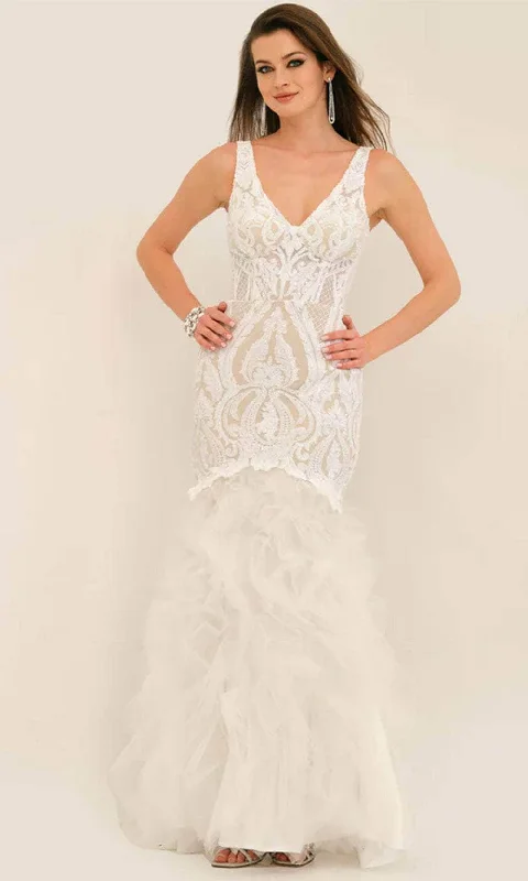 Today’s Deal Dave & Johnny 11325 - Patterned Sequin Ruffled Prom Gown