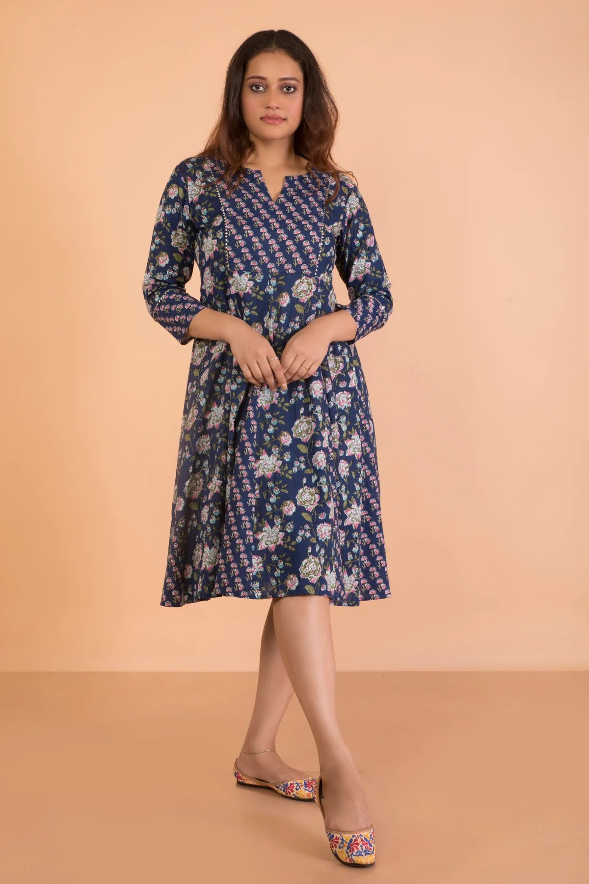 Markdown Madness Double Print Navy Hand Block Printed  Kali Dress