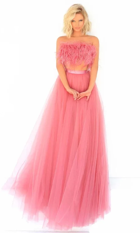 Seasonal Clearance Tarik Ediz - 51099 Two-Piece Feather Accent Tulle Gown