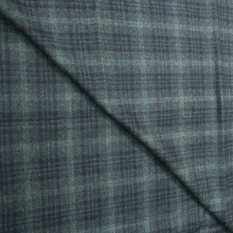 Daily Deals 2.70 YDS Smalt Blue and Green Glen Check 100% Wool Loro Piana Fabric