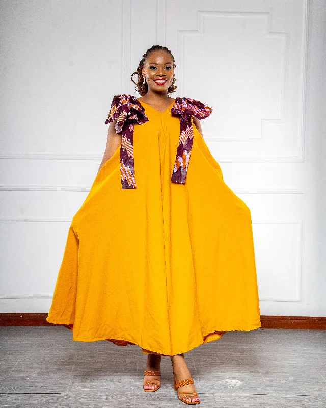Exclusive Online Offer Lalo Yellow Maxi Dress with Ankara Detail