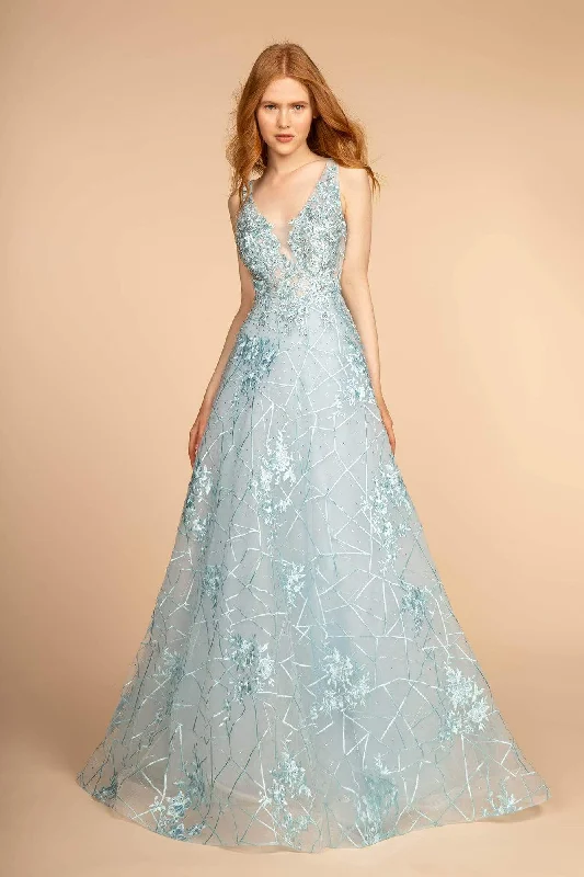 Hurry In GLS by Gloria - GL2564 Floral Embroidered Illusion A-Line Gown