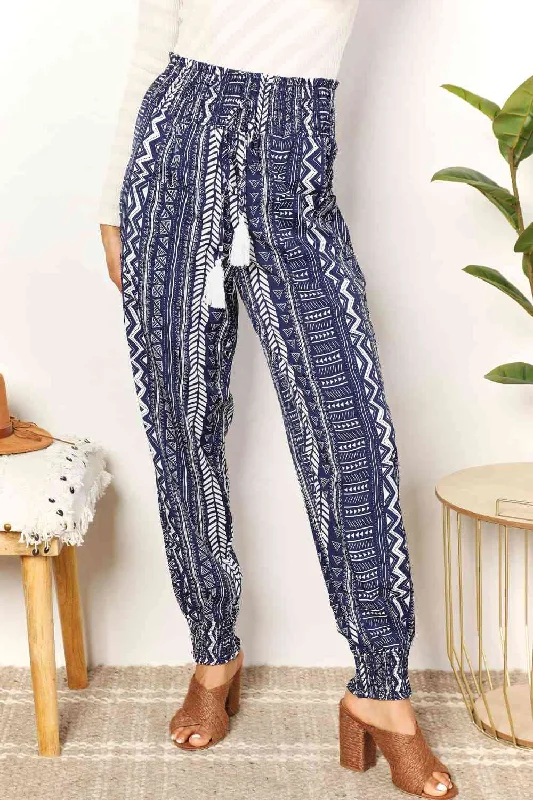 Quick Sale Double Take Geometric Print Tassel High-Rise Pants