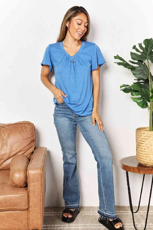 Members Only Double Take Ruched V-Neck Short Sleeve T-Shirt
