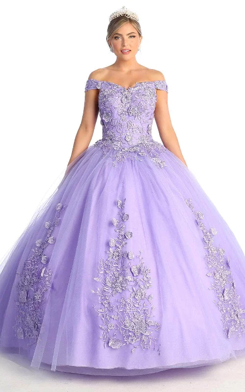 Great Bargains May Queen - LK136 Off Shoulder Rose Appliqued Ballgown