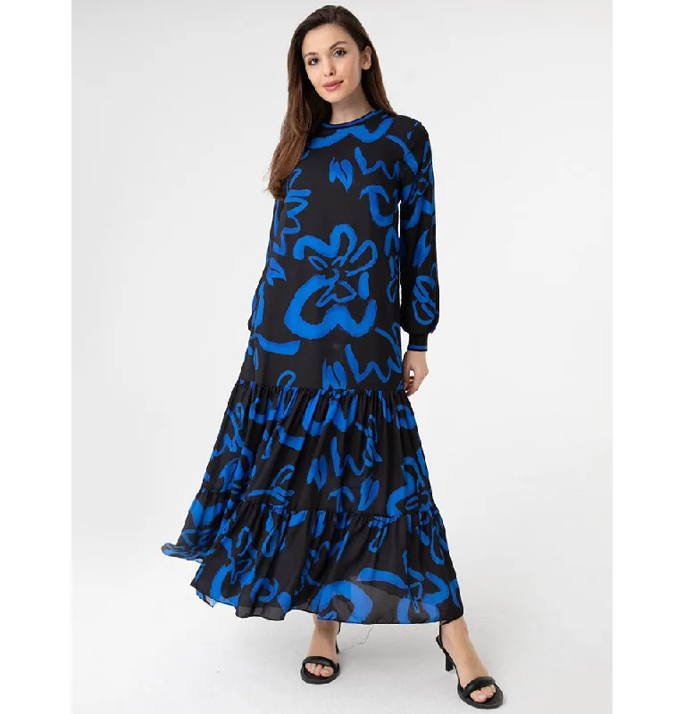 Value Deals Modest Women's Dress Abstract Floral M12437 Blue