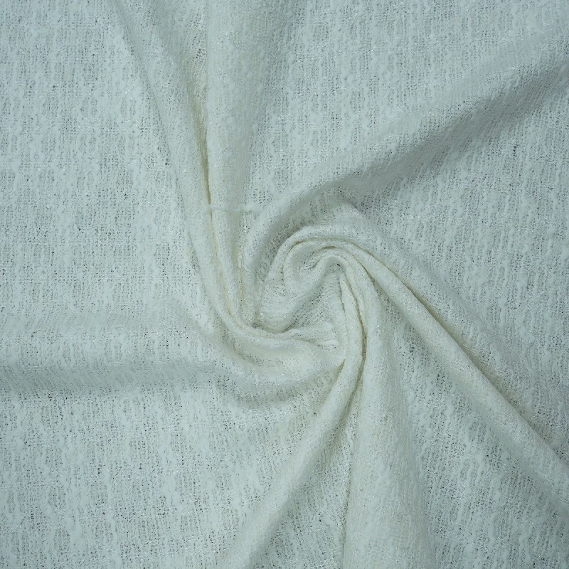 Sale Event White and Silver Abstract Texture Threaded Tweed Boucle