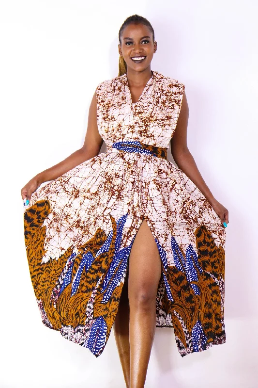 New Deals Ayaba Women's African Print Maxi Infinity Dress (Peach and brown)