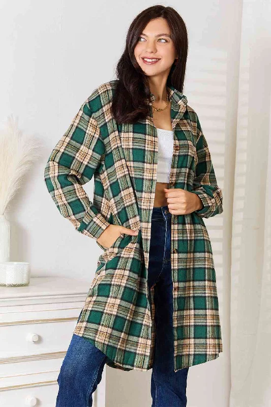 Deal Alert Double Take Plaid Collared Neck Long Sleeve Shirt