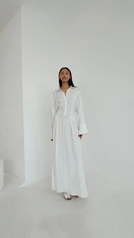 Members Only Cinched Maxi Shirt Dress in White
