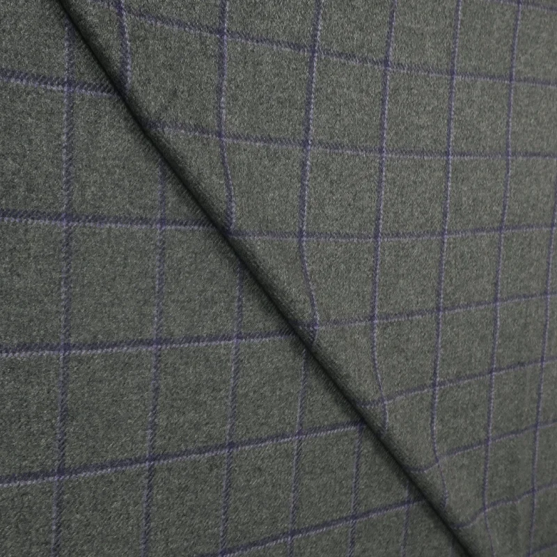 Overstock 2.40 YDS Grey with Purple Checkered Lining Superchina Pure 100% Cashmere Loro Piana Fabric