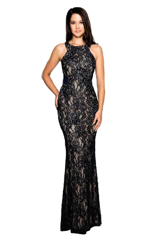 Year-End Sale Cachet 5825OZ - Floral Lace Halter Evening Dress
