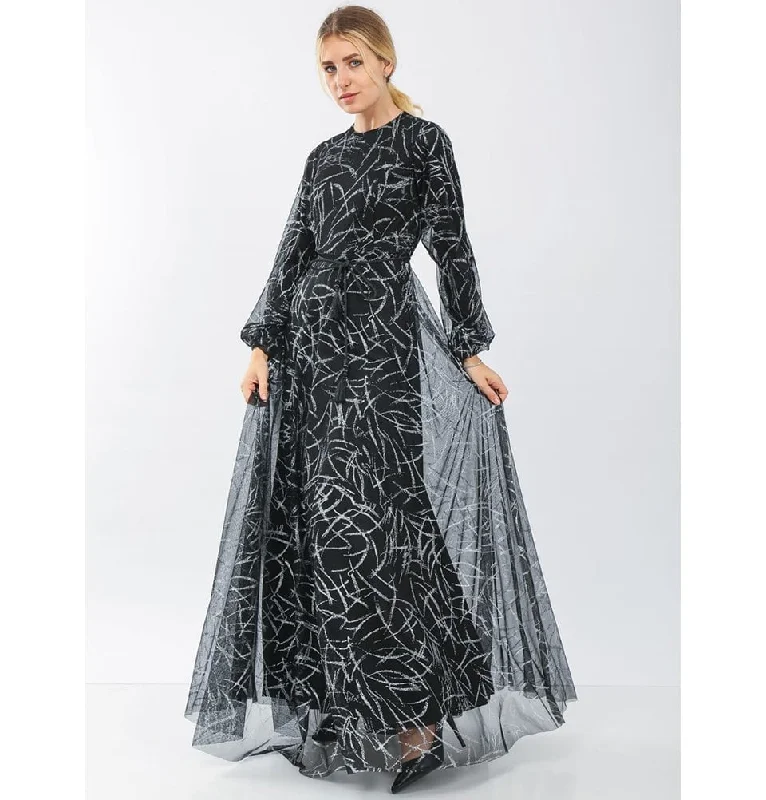 Price Blitz Modest Formal Abstract Dress 70072 Silver