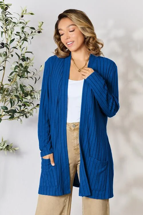 Limited Stock Basic Bae Full Size Ribbed Open Front Cardigan with Pockets