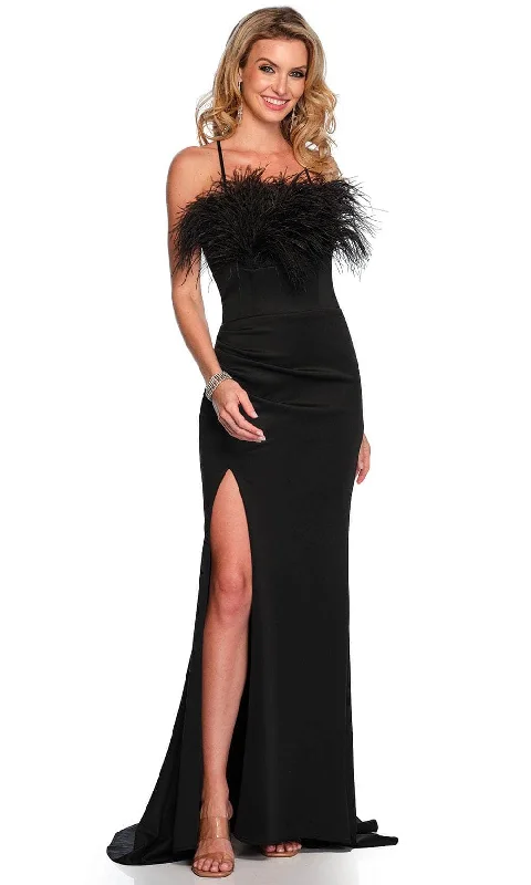 Now or Never Dave & Johnny 11430 - Feather Detailed Sleeveless Prom Gown