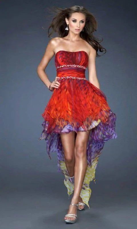 Value Deals La Femme - 18051 High Low Print Homecoming Dress
