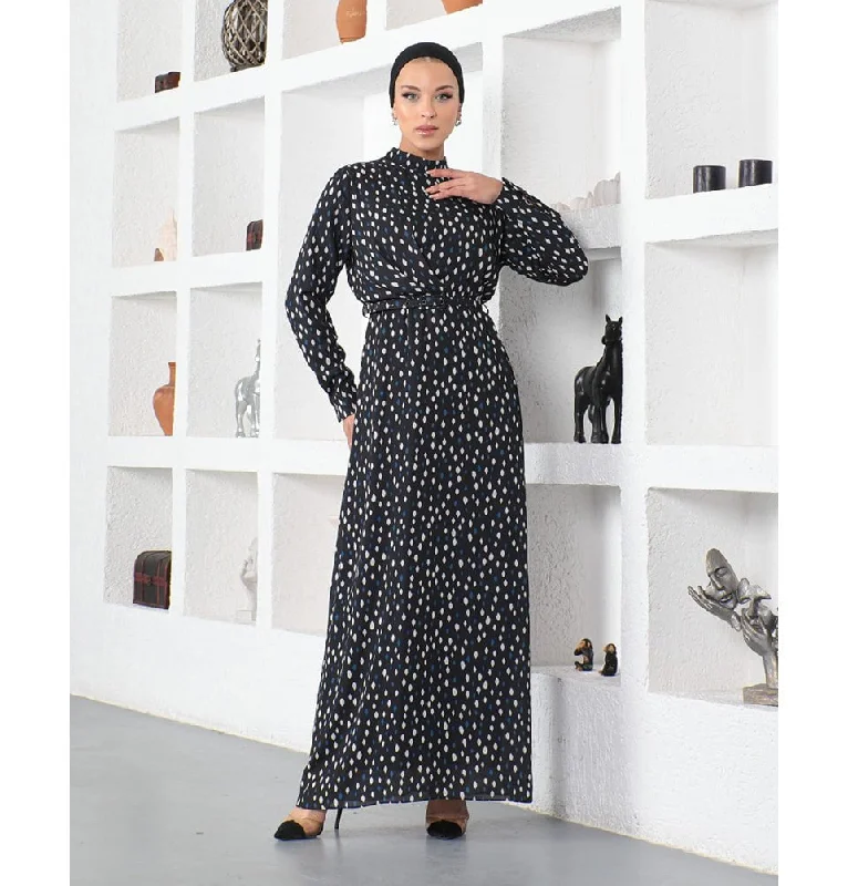 Special Savings Modern Muslim Women’s Abstract Dotted Dress - 70118 Creme & Blue