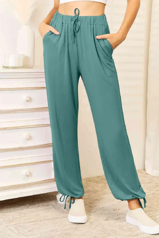 Price Blitz Basic Bae Full Size Soft Rayon Drawstring Waist Pants with Pockets