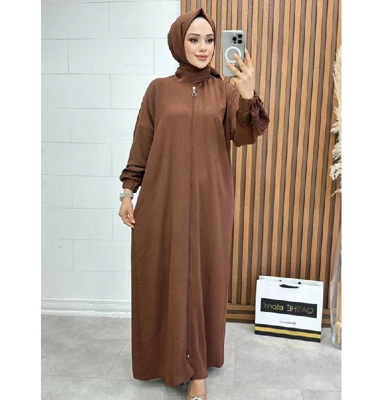 Final Sale Islamic Women's Prayer Dress With Attached Hijab - Brown