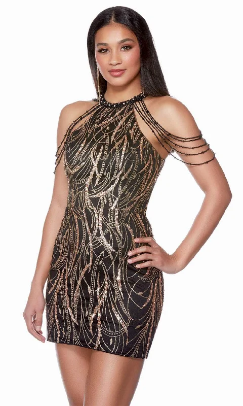 Exclusive Savings Alyce Paris 4682 - Fringe Detail Halter Cocktail Dress