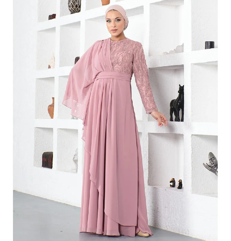 Great Deals Modest Formal Cape Dress G569 - Pink