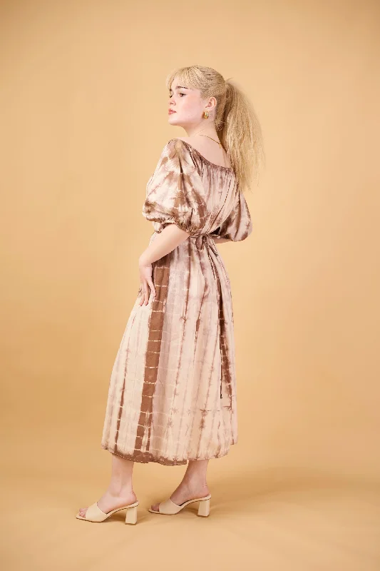 Limited Quantity Bamboo Hand-Dyed Cotton Maxi Dress in Cream Brown