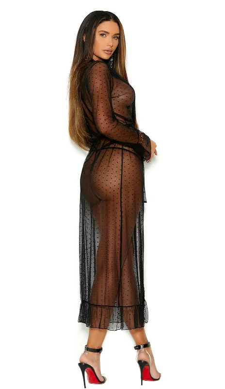 Factory Direct Sale Elegant Moments 11039 – 11039X Long sleeve dotted mesh robe, belt.Reg $50 Factory Direct Sale Elegant Moments 11039 – 11039X Long sleeve dotted mesh robe, belt.Reg $50