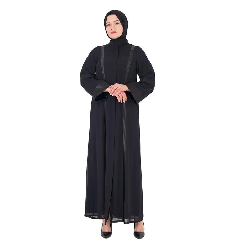 Special Offer Modest Women's Chic Islamic Abaya with Trim - 164 Black