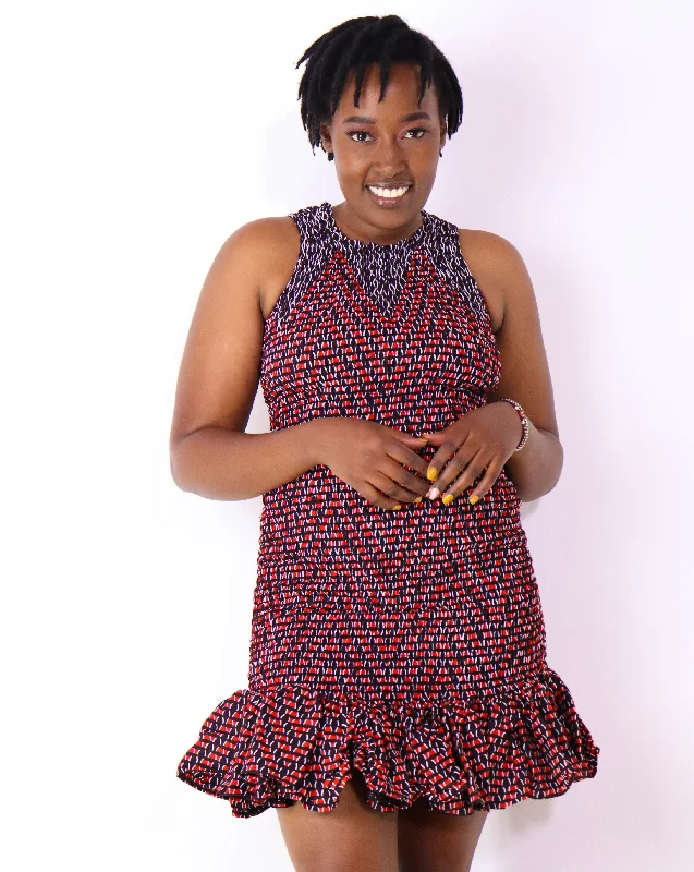 Price Blitz Jema Women's African Print Stretch Dress (Burgundy)