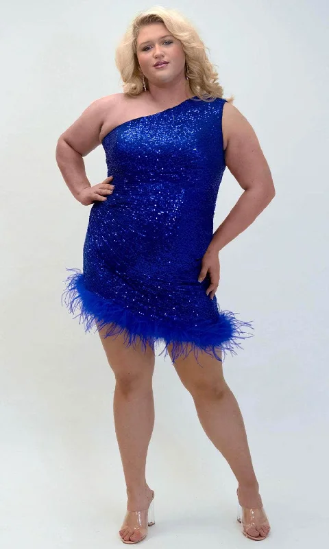 Big Discounts Sydney's Closet JK2401 - Asymmetric Feather Hem Cocktail Dress