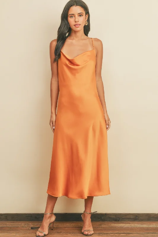 Can't Miss Golden Hour Cowl Neck Midi Dress