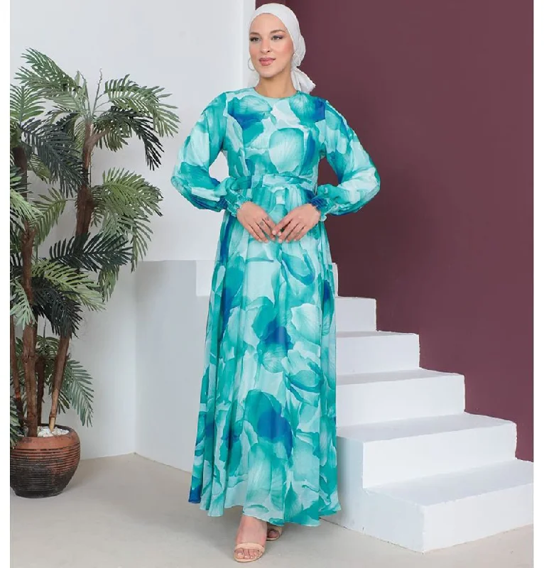 New Arrival Modest Women's Dress Flower Petal 7999-55 - Ocean Blue