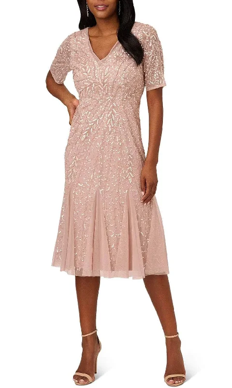 Amazing Deals Adrianna Papell AP1E210196 - V Neck Godet Mesh Dress