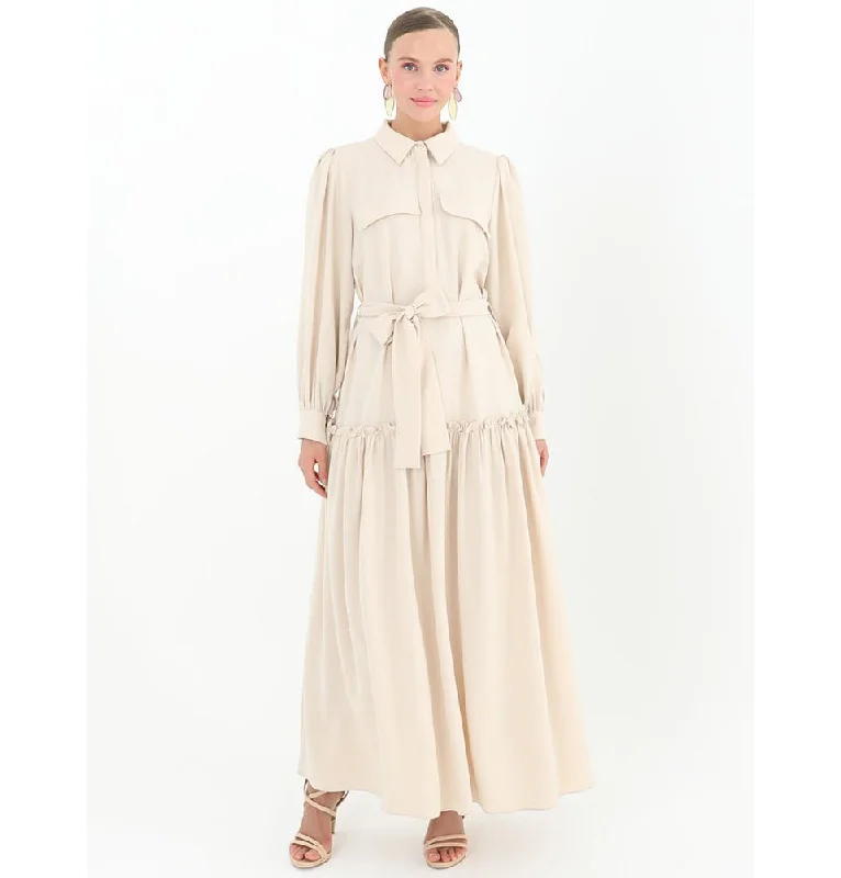 Price Reduction Modest Women's Shirt Dress 12502 - Beige