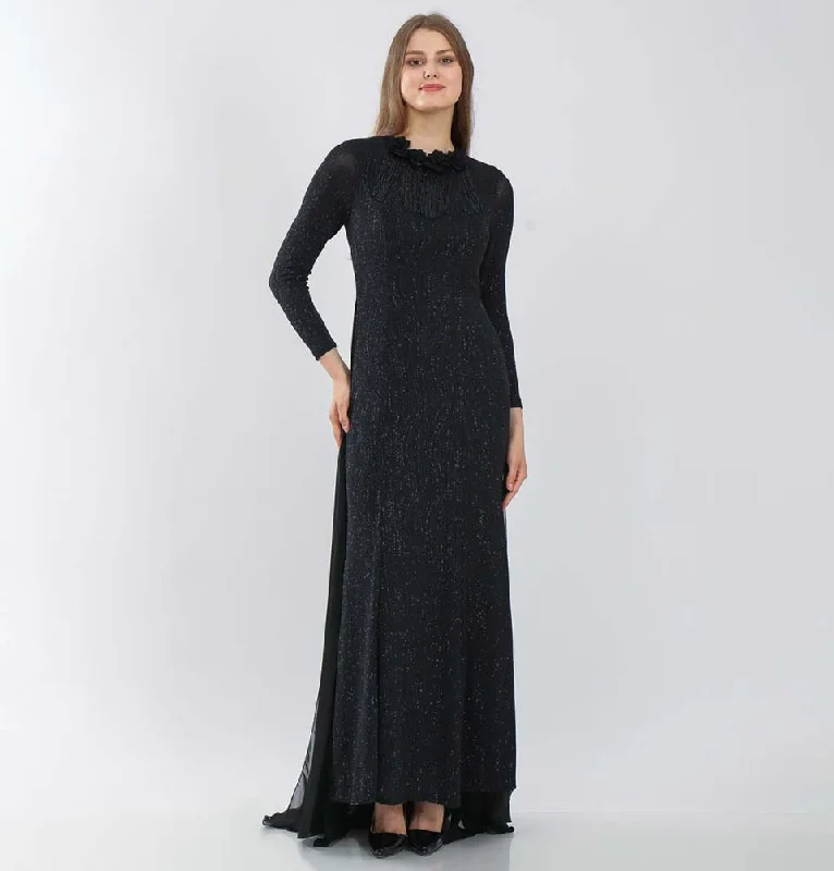 Steals and Deals Modest Formal Sequined Dress G238 Black