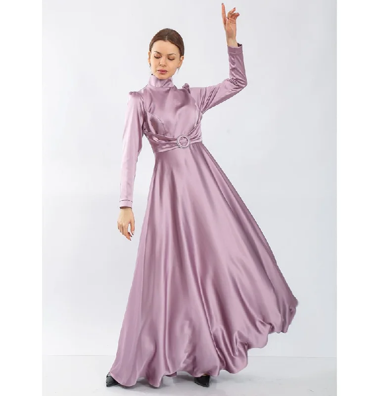 Quick Sale Modest Formal Satin Dress G459 Lilac