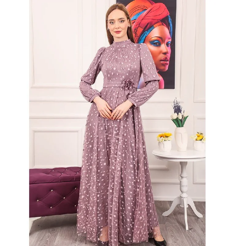 Time-Limited Offer Modest Formal Polka Dot Dress G461 Lilac