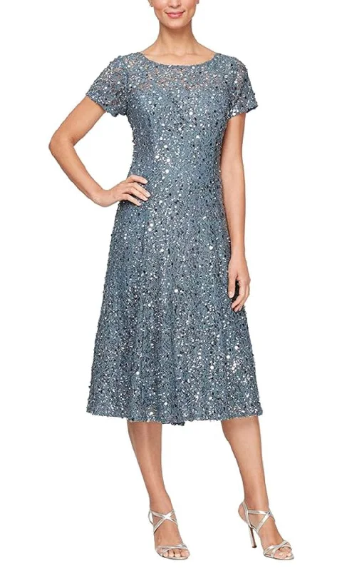 Deal Mania SLNY 9119443 - Sequin Lace Tea Length Dress