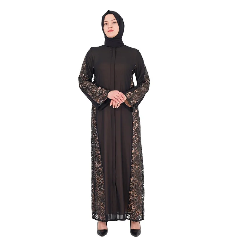 Clearance Event Women's Luxury Sequins Lace Abaya - 162 Beige & Black