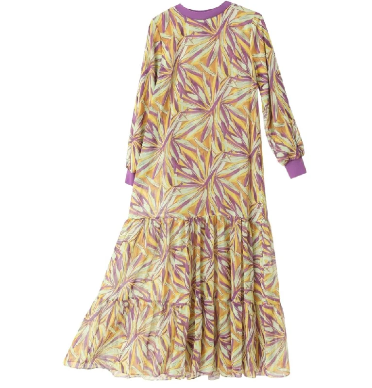 Limited Availability Modest Women's Dress Palm Trees M12459 - Yellow