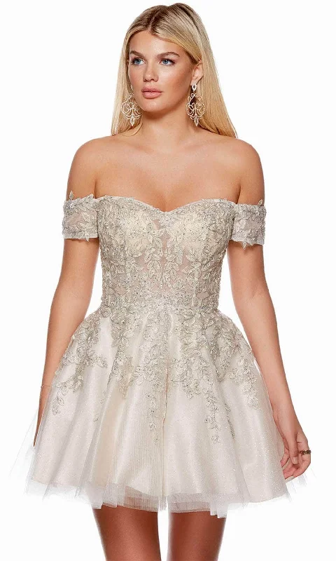 Crazy Deals Alyce Paris 3146 - Off-Shoulder Embroidered Cocktail Dress