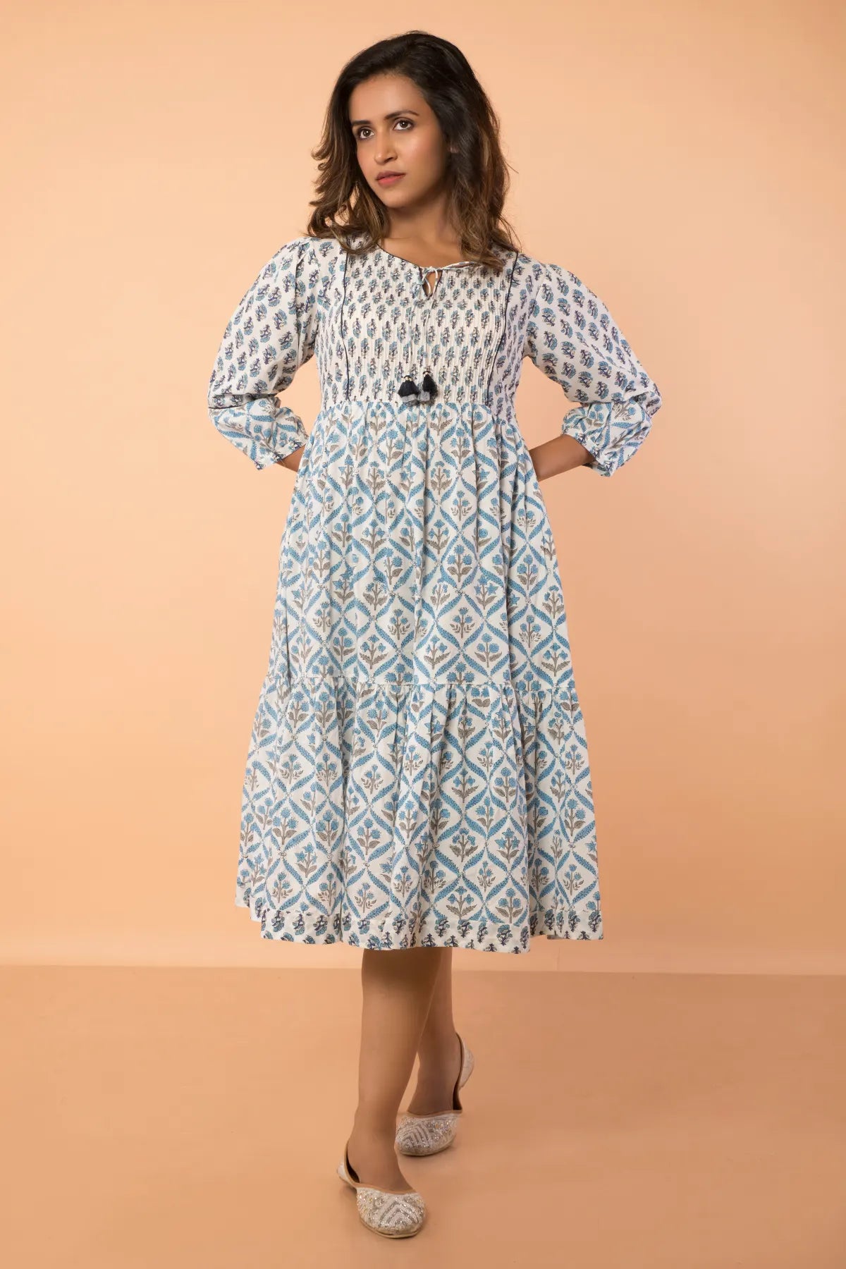 Price Cut Gorgeous Blue Pintucked Flared Dress
